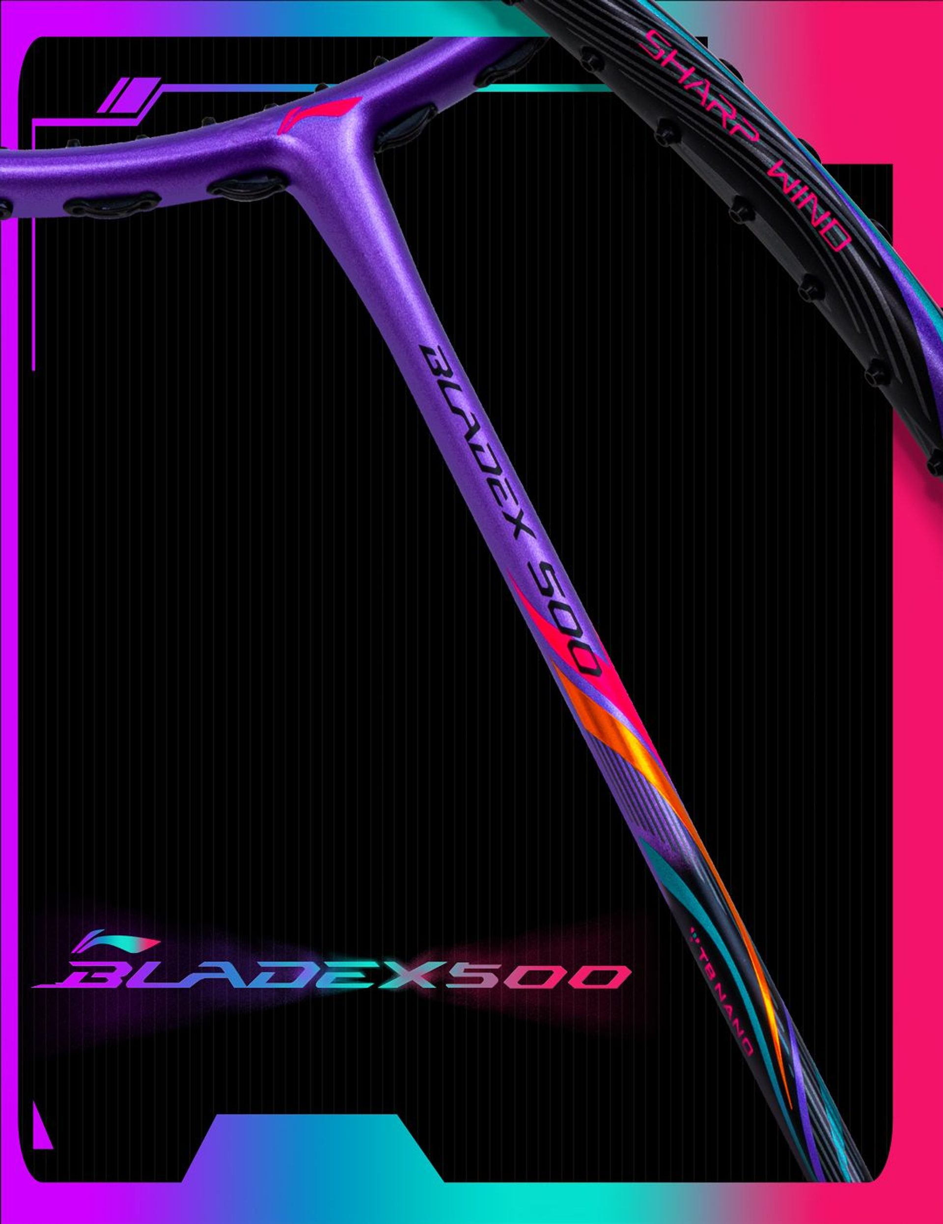 Close up of Blade X 500 Badminton racket shaft by Li-Ning Studio