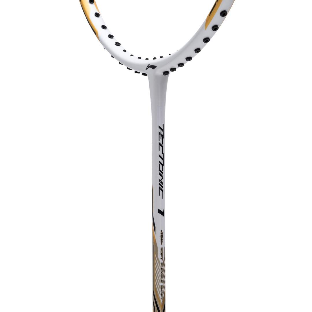 Close up of Li-ning Tectonic 1S Badminton racket - White/Gold