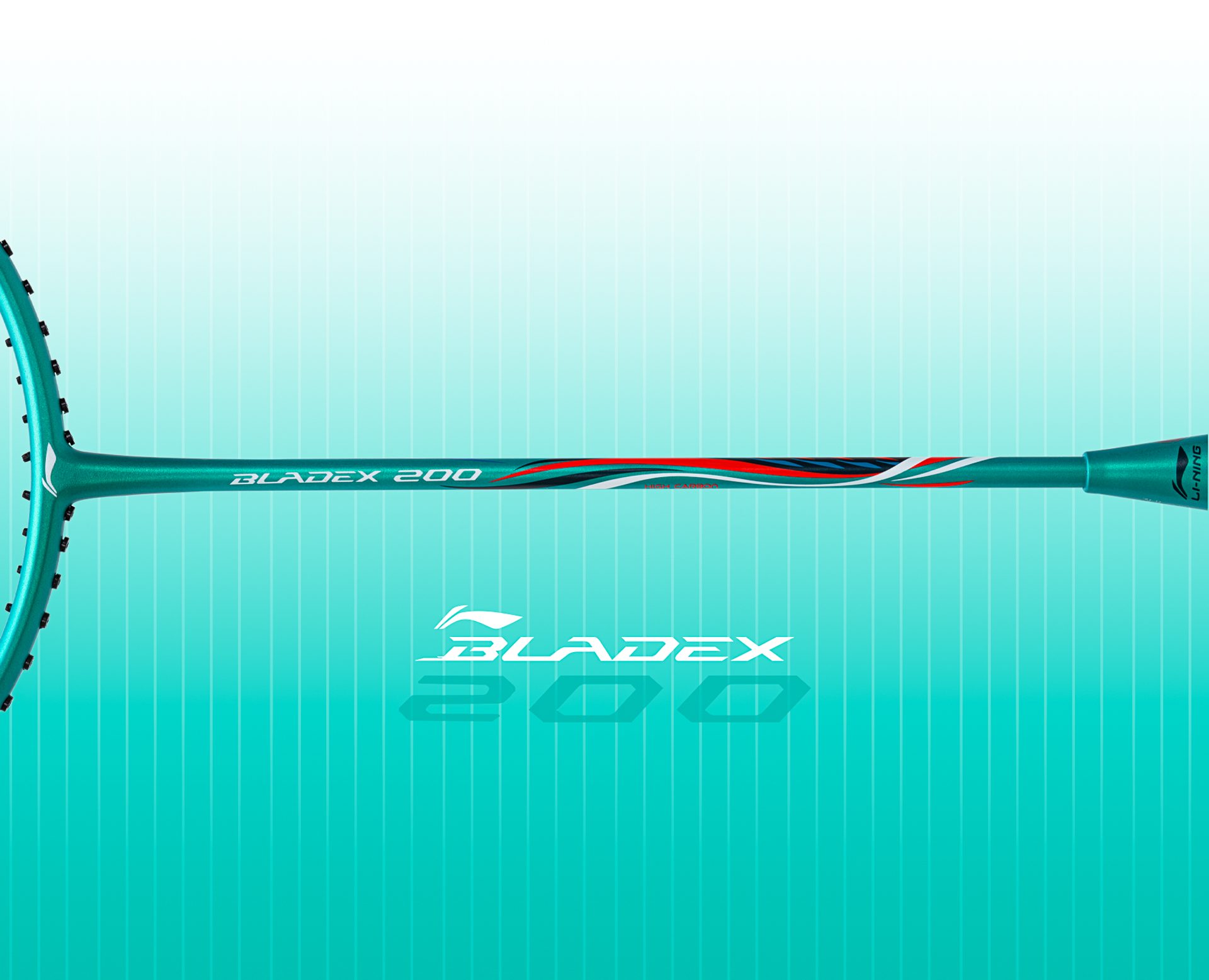 Close up view of Blade X 200 Badminton racket shaft by Li-Ning Studio